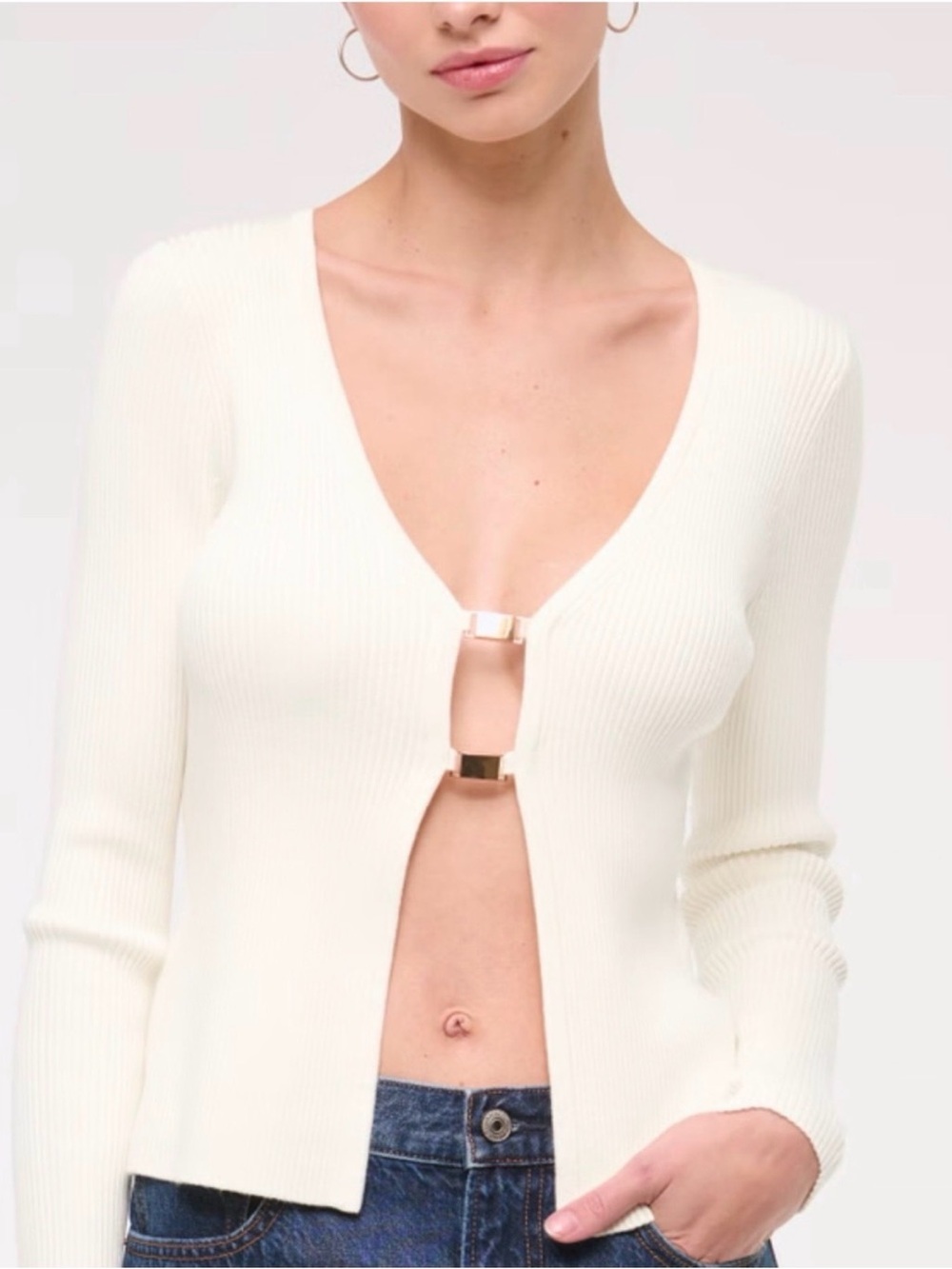 Abercrombie & Fitch Slim Hardware Cardigan Cream Size XS